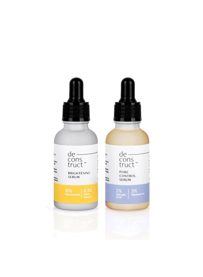 ديكونستركت مجموعة دي كونستركت للتحكم في الزيوت | 10% نياسيناميد و0.3% ألفا أربوتين و2% حمض الساليسيليك و3% نياسيناميد | لجميع أنواع البشرة | 30 مل لكل عبوة | عبوة من قطعتين - Image 1